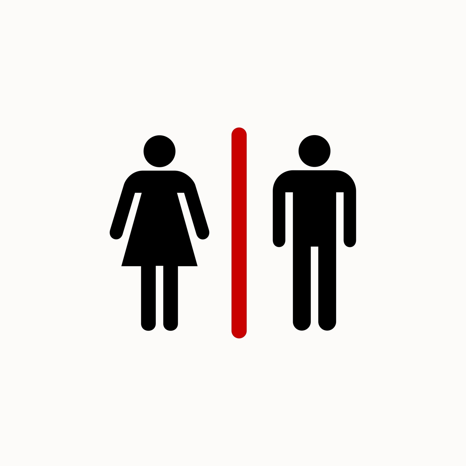 Ett piktogram som skiljer en kvinnofigur (Kvinna) från en mansfigur (Man), som på toalettdörrar.